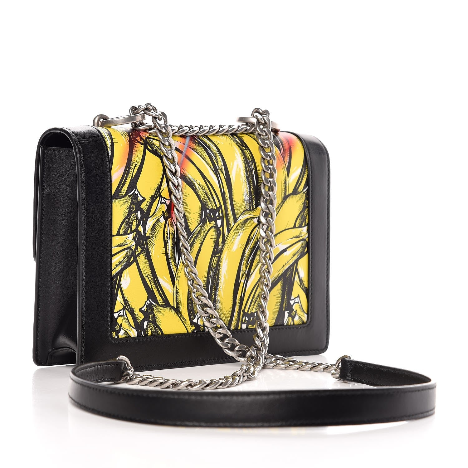 Prada City Calfskin Severine Banana Print Flap Giallo Black 3 of 6