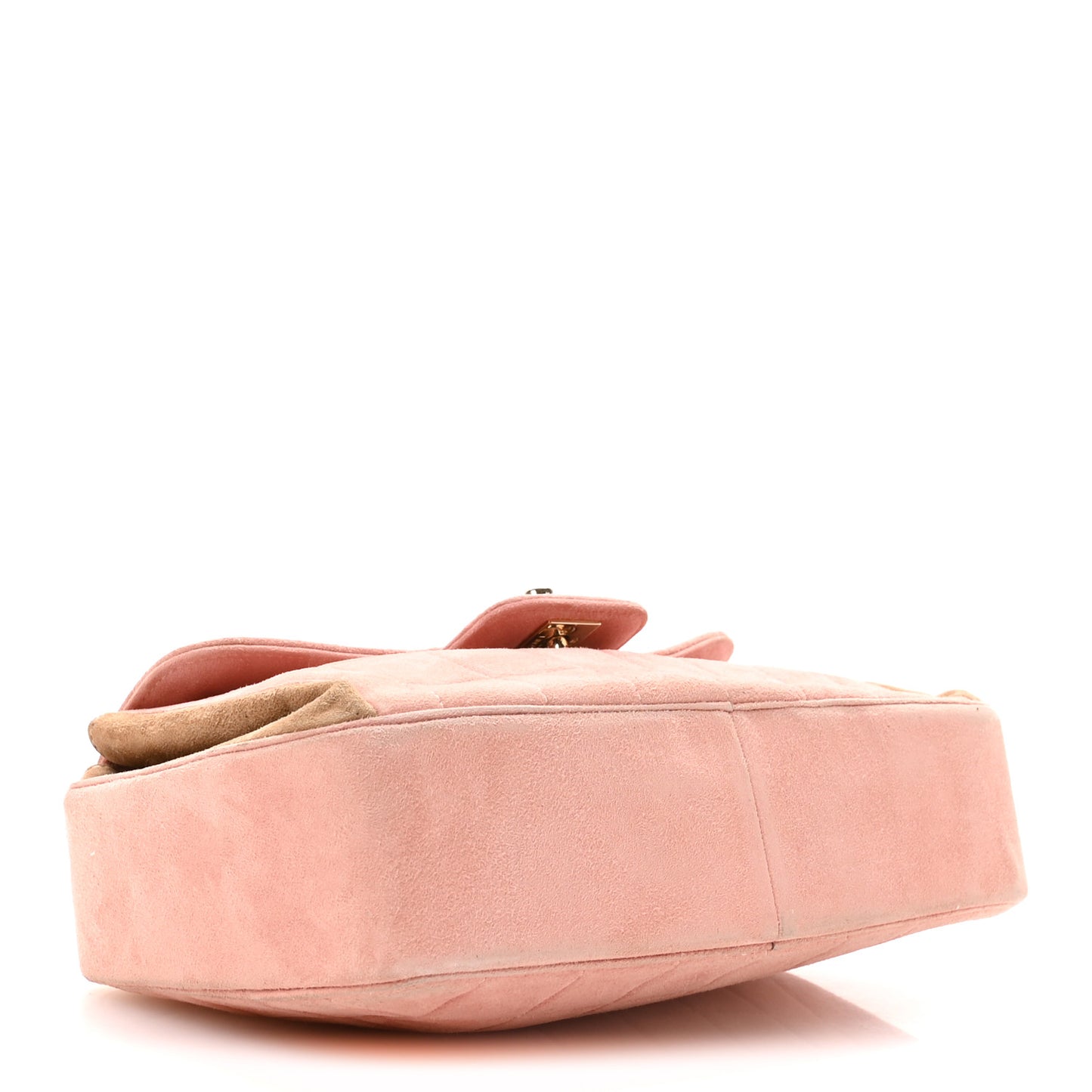 Suede Chocolate Bar Top Handle Flap Pink Beige