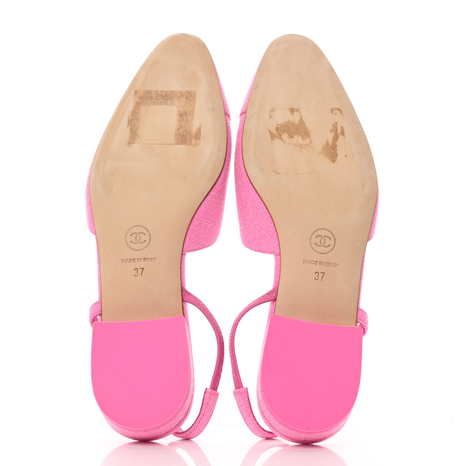 Chanel Denim Cap Toe CC Slingback Flat 37 Neon Pink 10 of 16