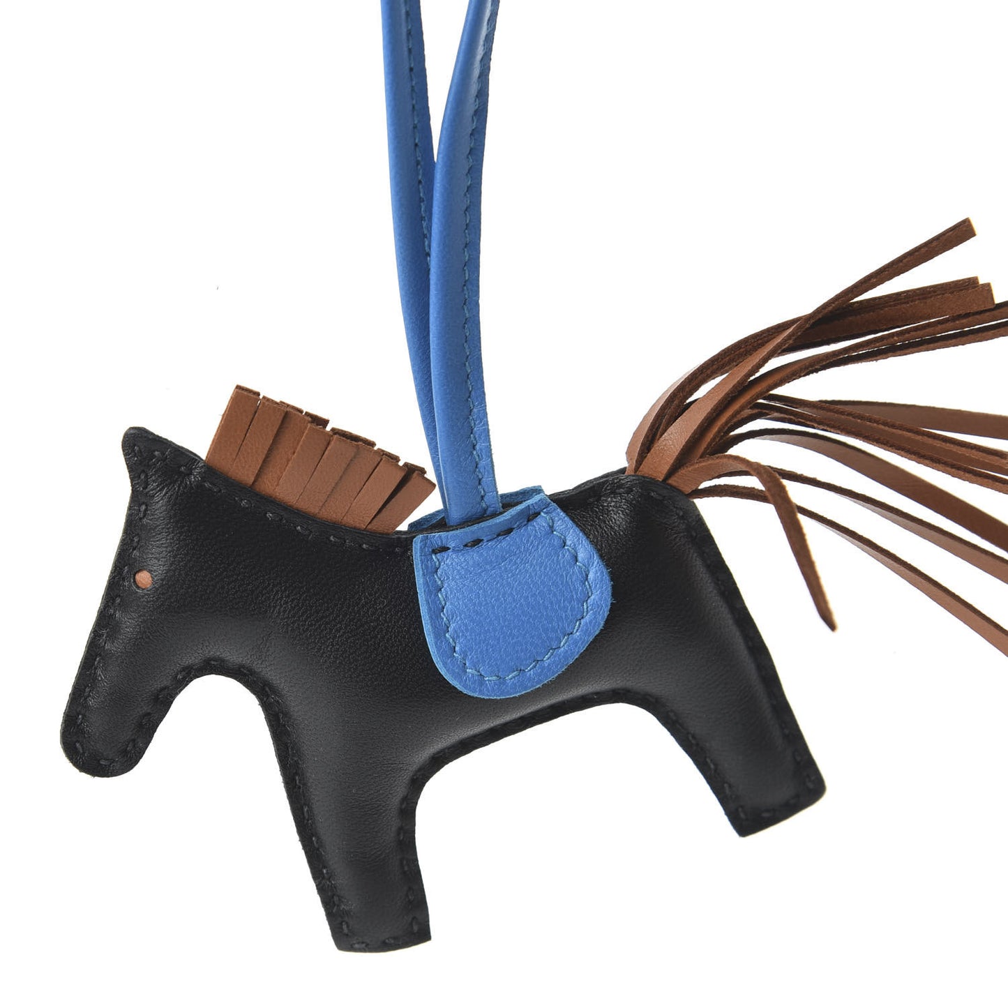 Milo Lambskin Grigri Rodeo Horse Bag Charm PM Black Gold Bleu Zanzibar