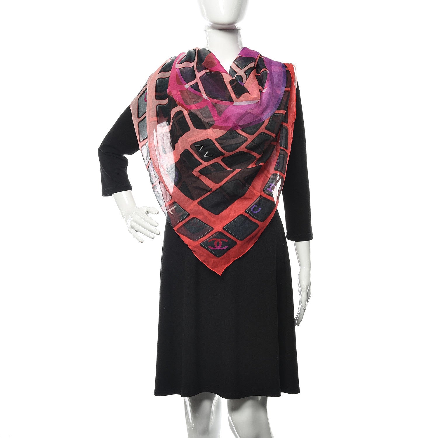 Chanel Silk Scarf Pink Red 2 of 3