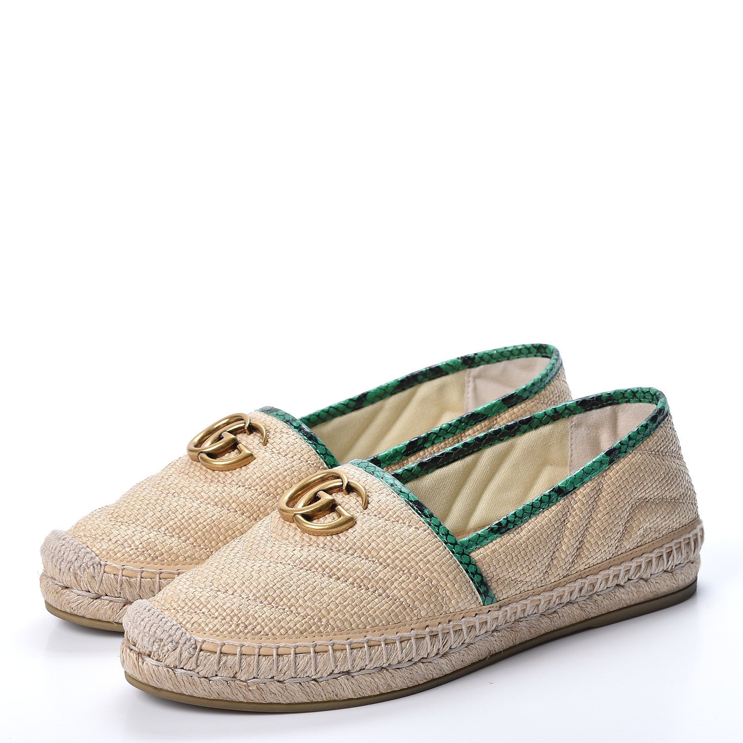 Gucci Straw Matelasse Elaphe GG Marmont Espadrilles 38 Natural New Shamarock 3 of 13