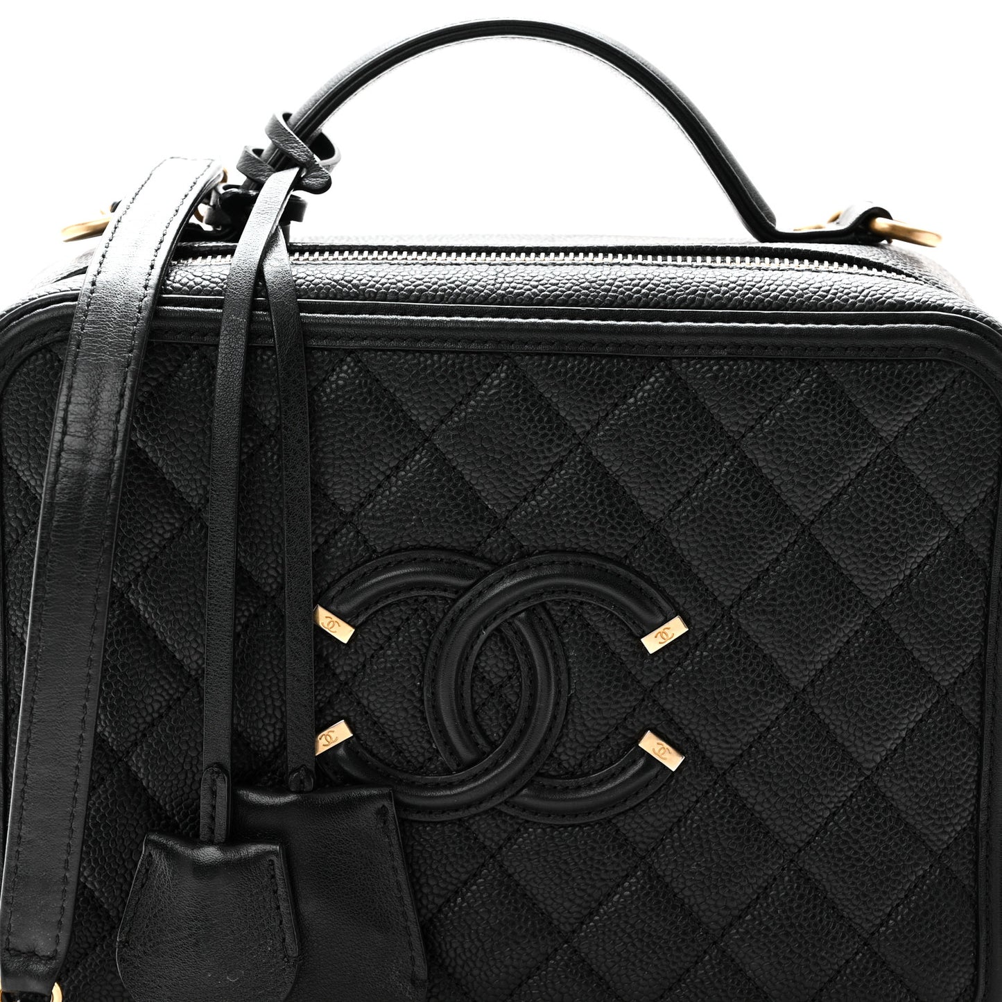 Caviar Quilted Large CC Filigree Vanity Case Black