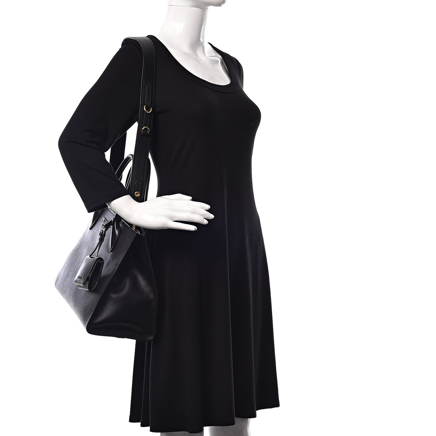 Saffiano Cuir Calfskin Large Monochrome Top Handle Tote Black