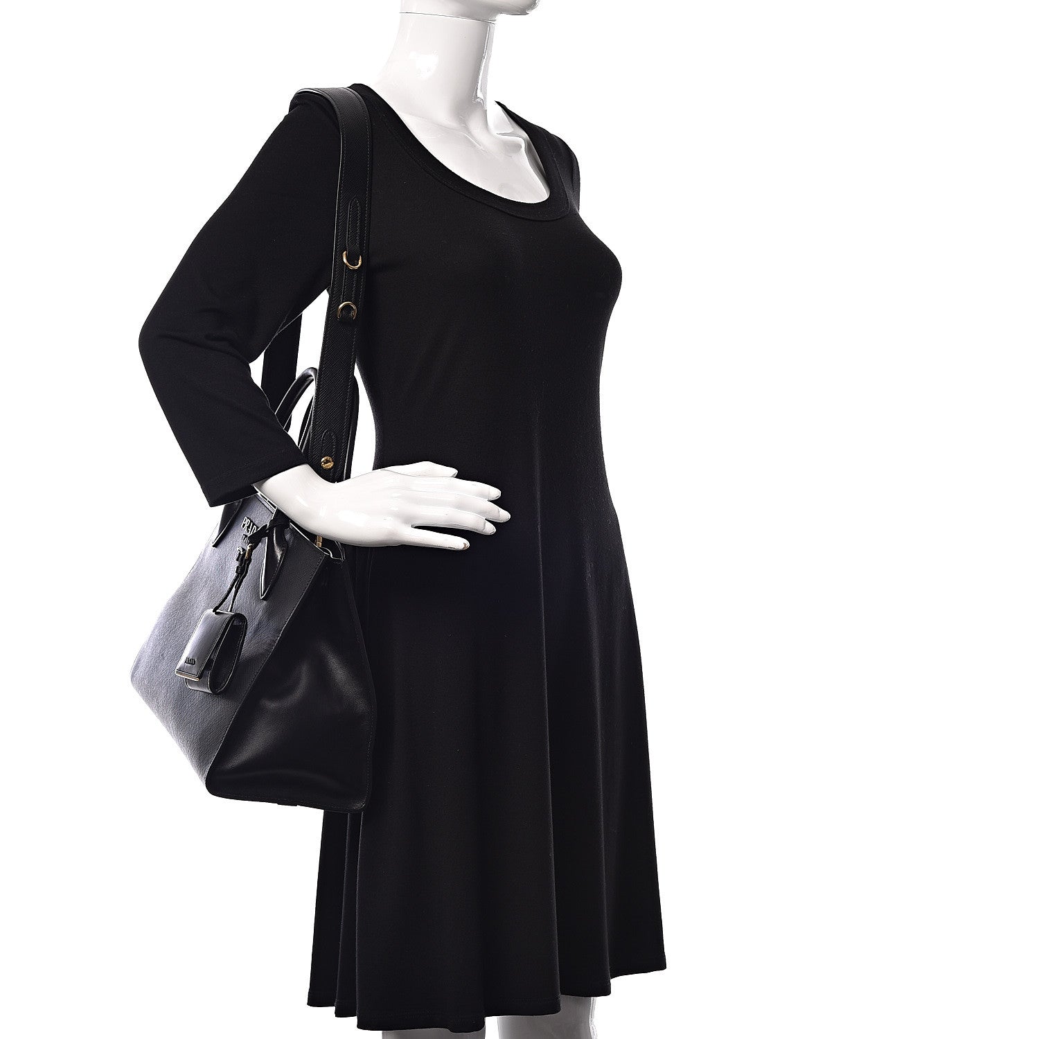 Prada Saffiano Cuir Calfskin Large Monochrome Top Handle Tote Black 2 of 10