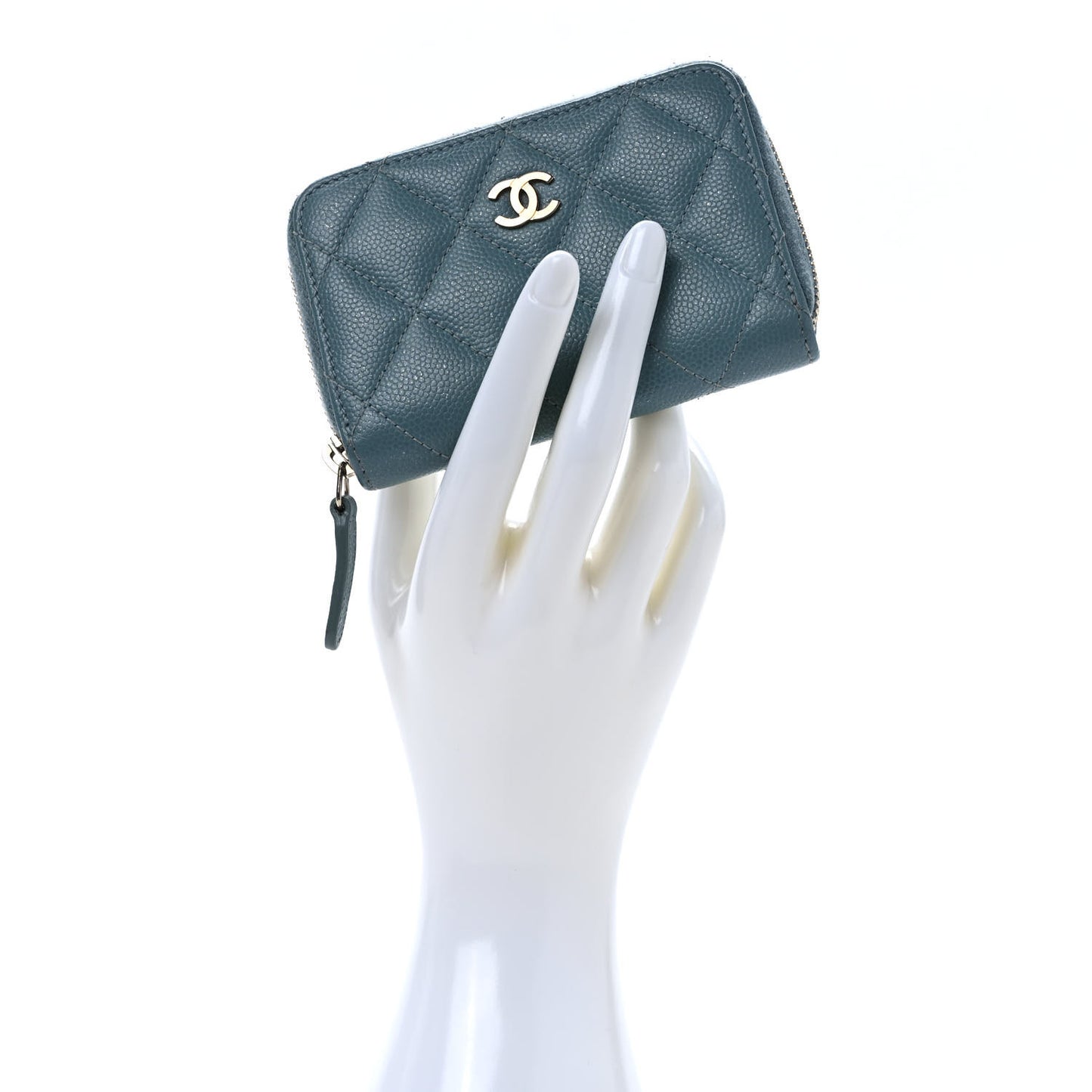 Iridescent Caviar Quilted Zip Coin Purse Light Blue
