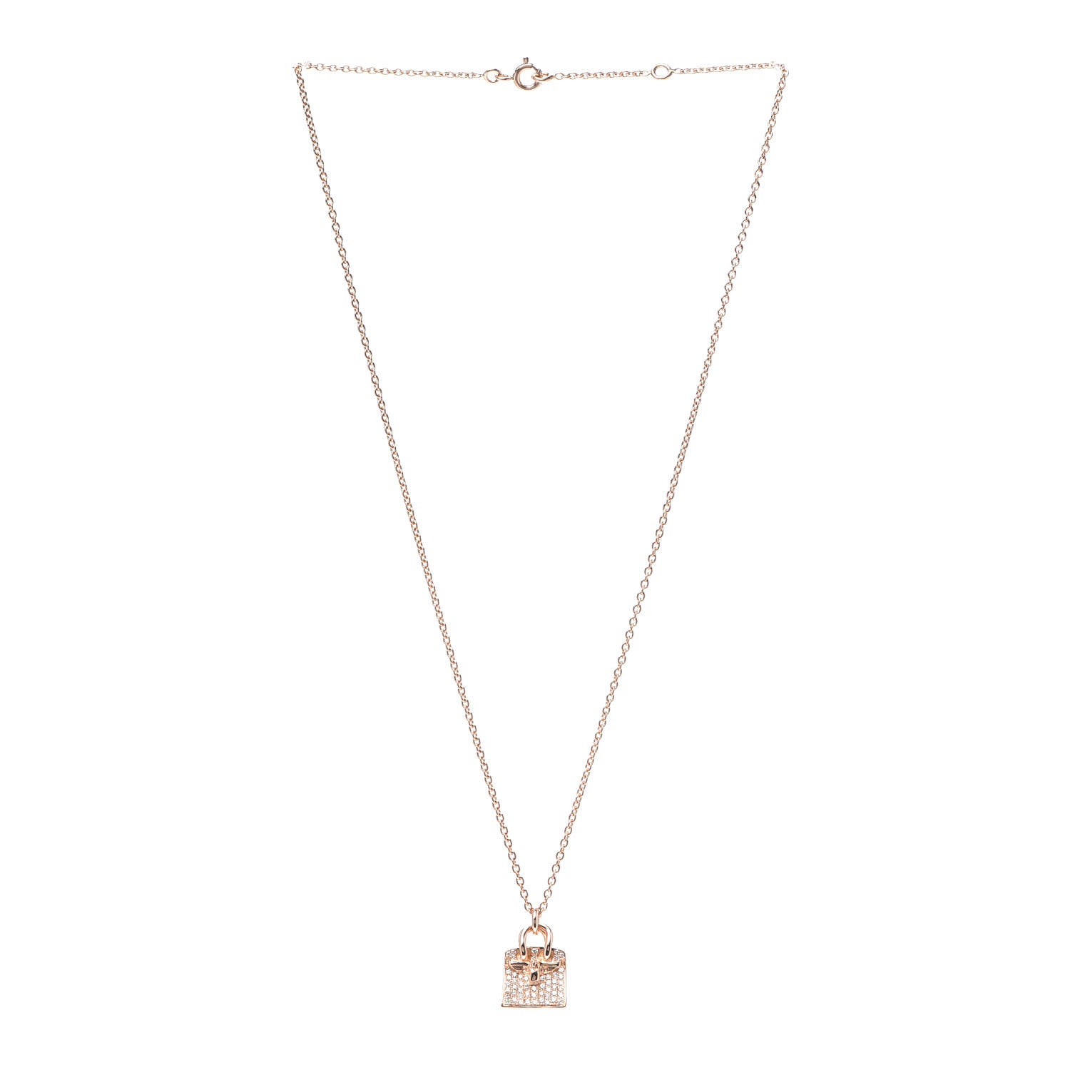 Hermes 18K Rose Gold Diamond Birkin Amulette Pendant Necklace 3 of 6