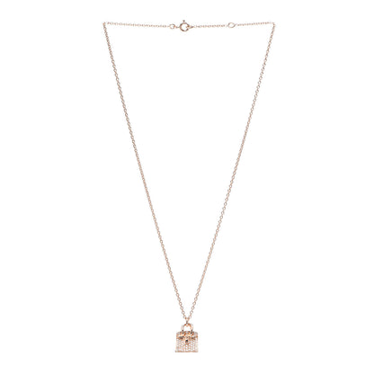Hermes 18K Rose Gold Diamond Birkin Amulette Pendant Necklace 3 of 6