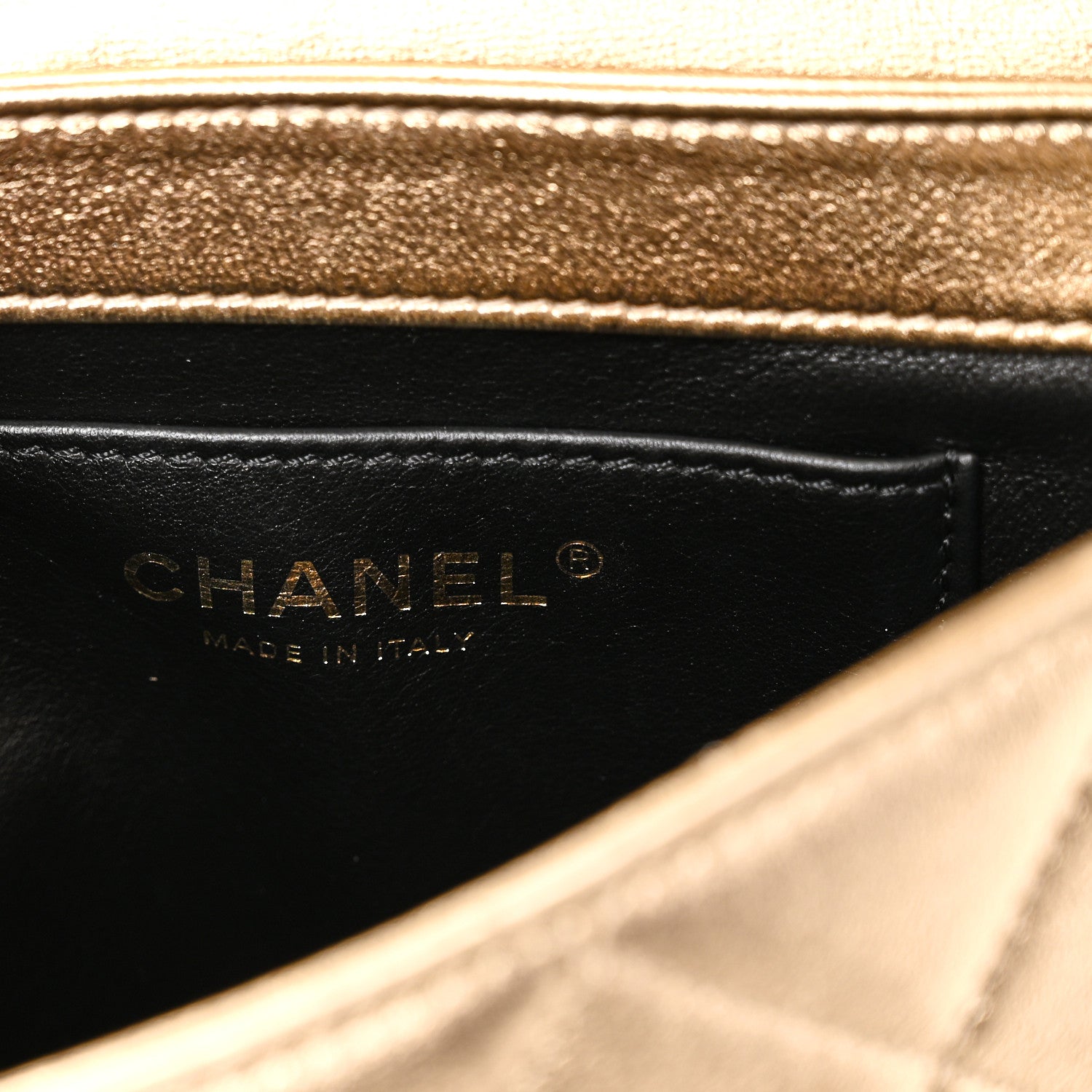 Chanel Metallic Lambskin Quilted Mini CC Crystal Logo Chain Flap