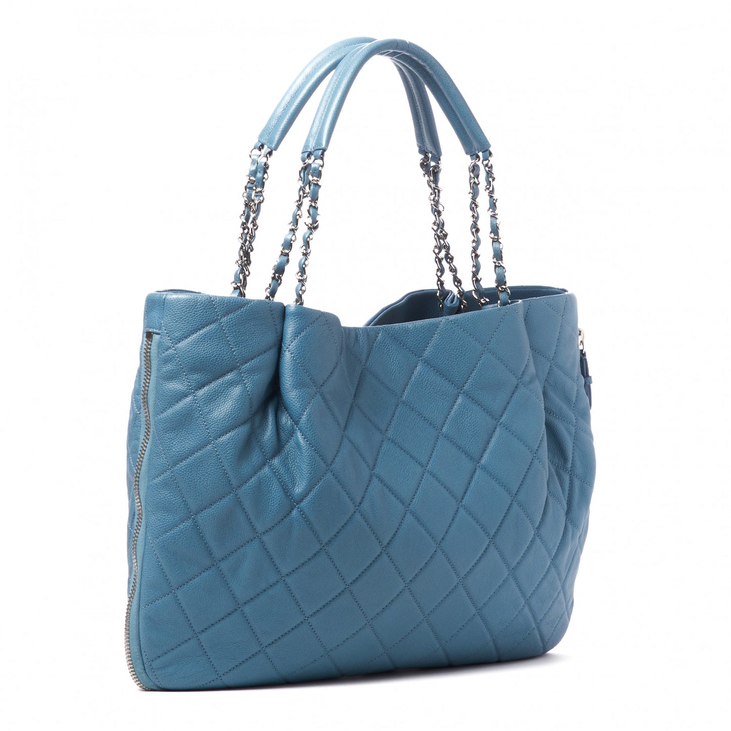 Caviar Quilted Expandable Zip Shoulder Bag Blue