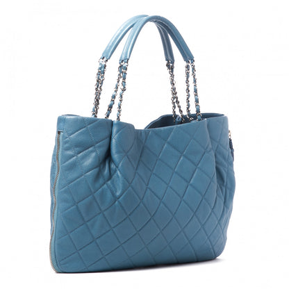 Chanel Caviar Quilted Expandable Zip Shoulder Bag Blue 2 of 10