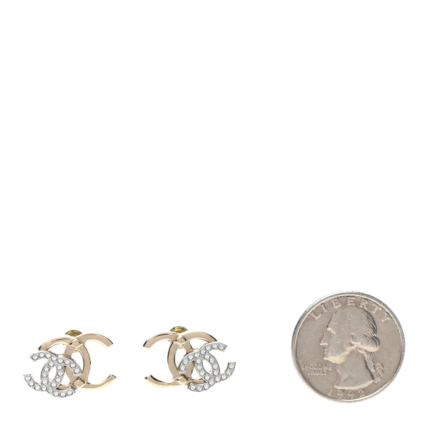 Chanel Crystal Double CC Earrings Gold Silver 2 of 6