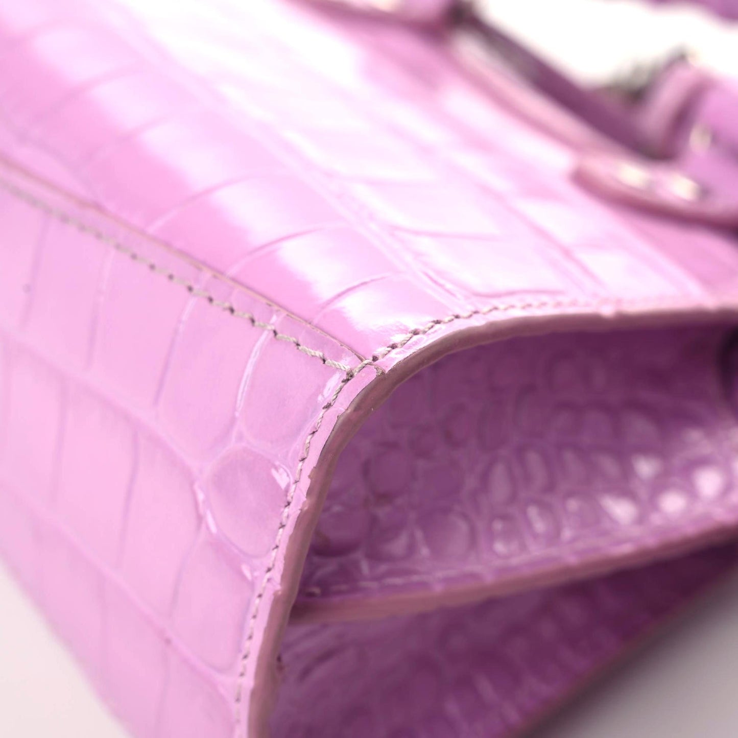 Calfskin Crocodile Embossed Neo Classic Silver Hardware Nano City Crossbody Lilac