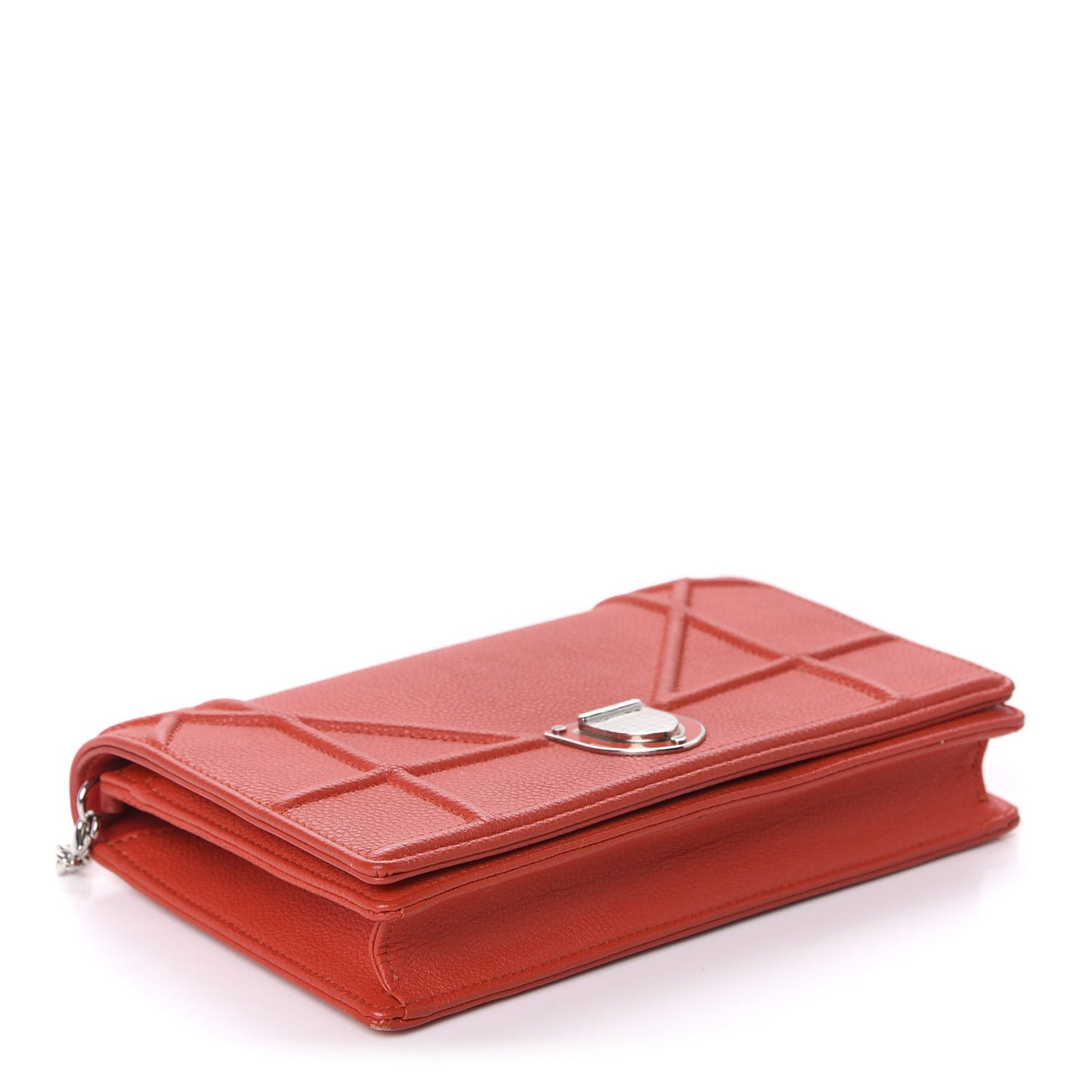 Grained Calfskin Diorama Wallet on Chain Pouch Red