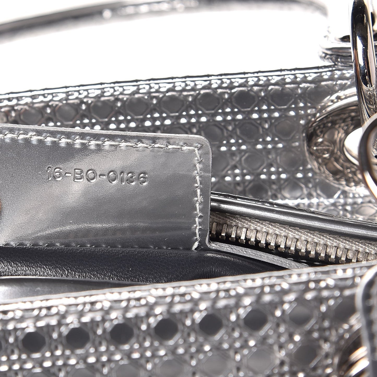 Metallic Patent Micro-Cannage Medium Lady Dior Silver