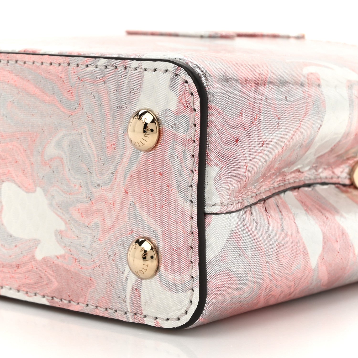 Louis Vuitton Metallic Marbled Snakeskin Capucines Mini Pink Silver 9 of 10