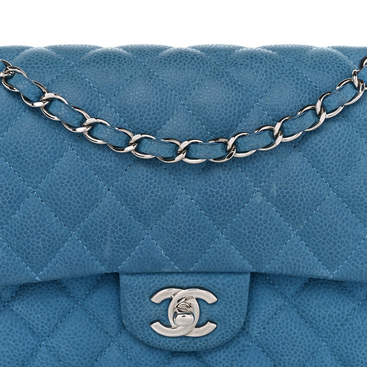 Iridescent Caviar Quilted Medium Double Flap Turquoise
