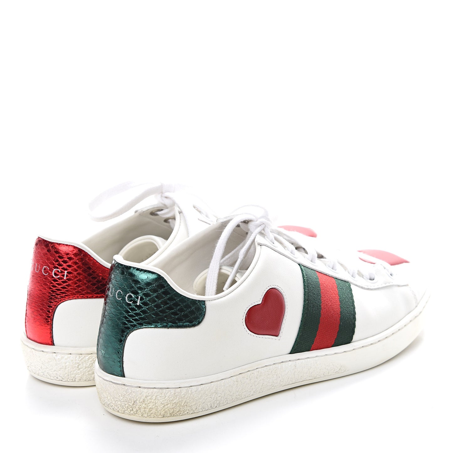 Calfskin Ayers Web Heart Embroidered Ace Sneakers 36 White