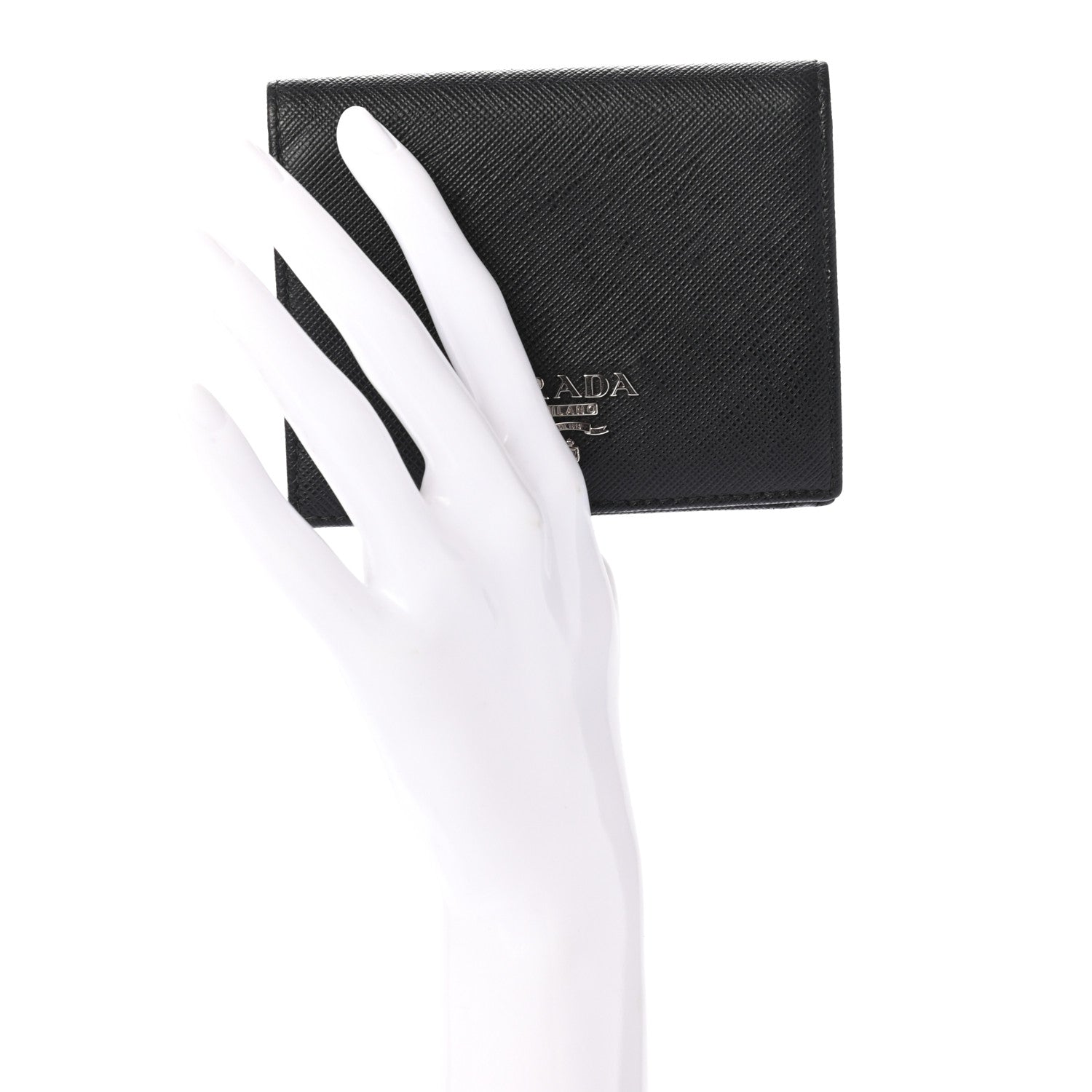 Prada Saffiano Metal Bi-Fold Compact Wallet Black 2 of 6