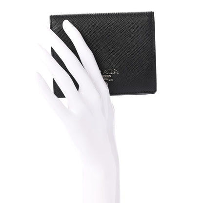 Prada Saffiano Metal Bi-Fold Compact Wallet Black 2 of 6