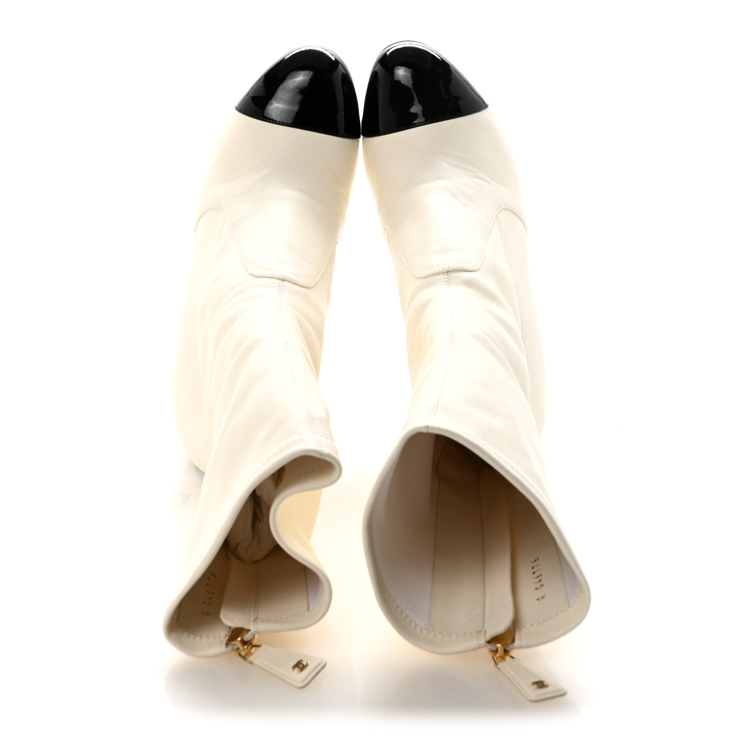 Chanel Stretch Lambskin Patent Cap Toe Pearl Ball Mid Calf Boots 40 White Black 2 of 10