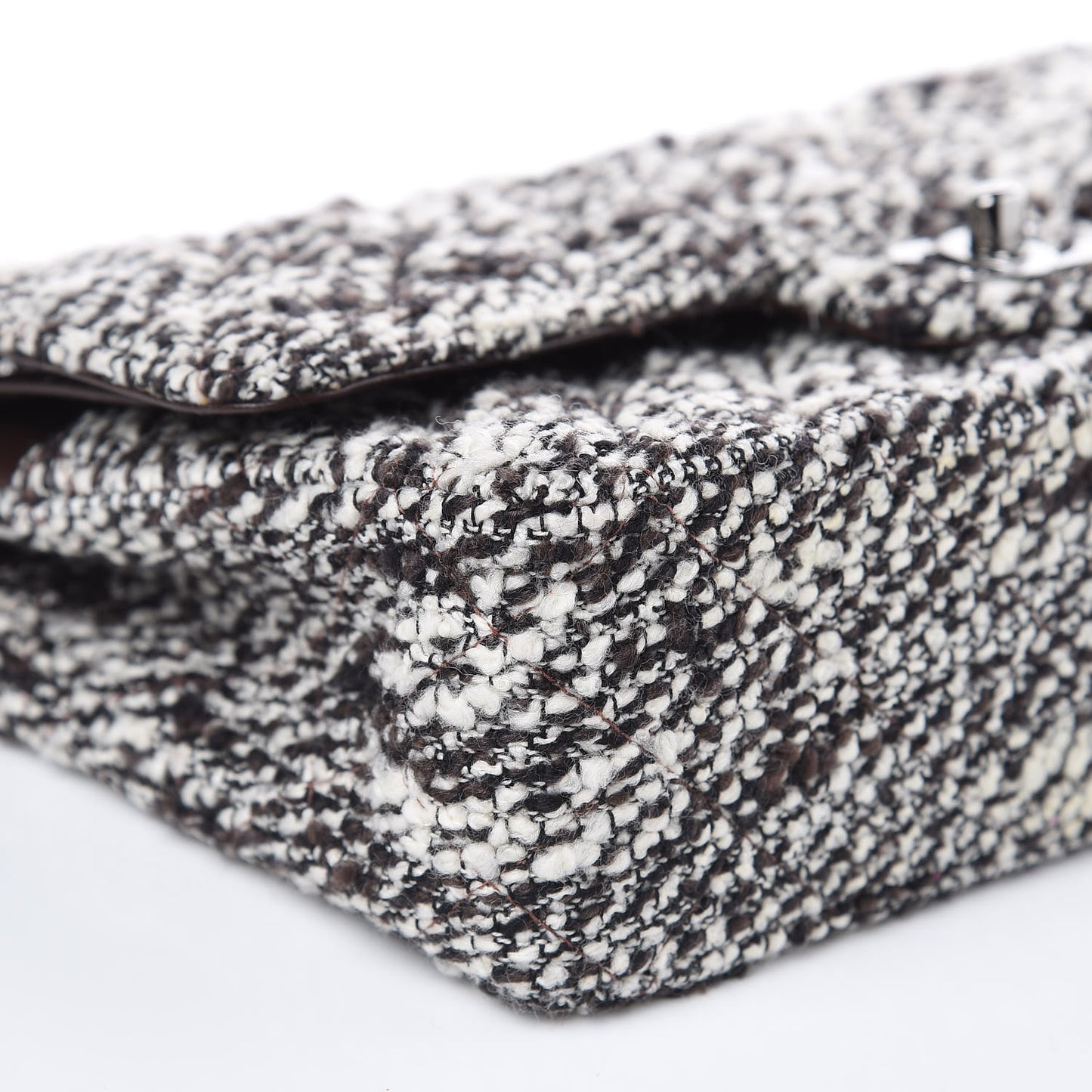 Tweed Quilted Medium Double Flap White Brown