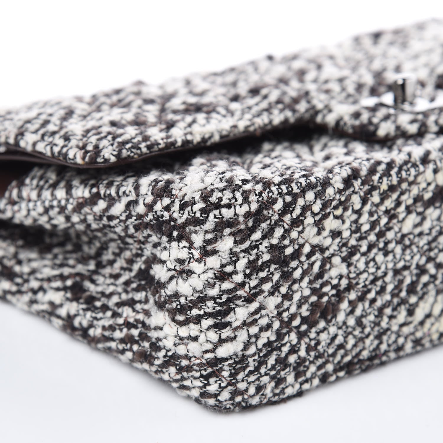 Chanel Tweed Quilted Medium Double Flap White Brown 8 of 10