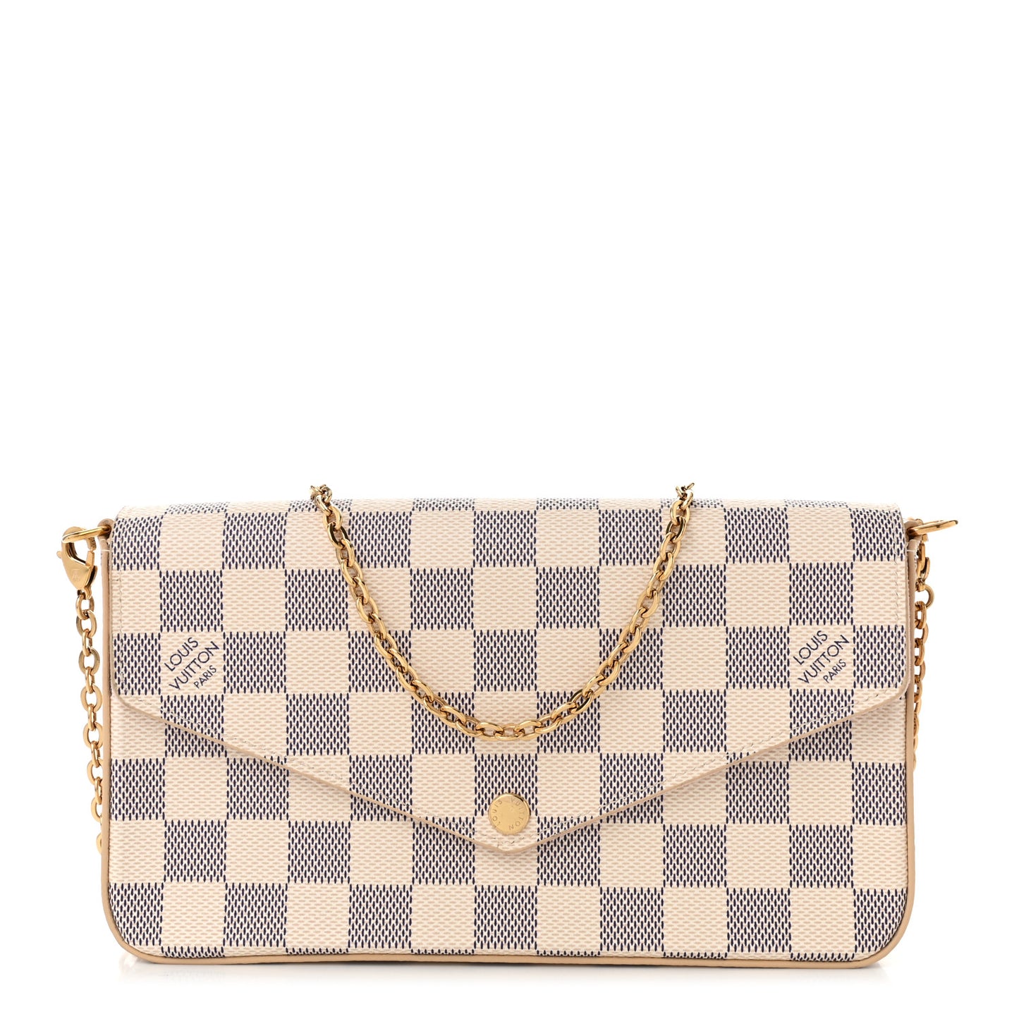 Damier Azur Pochette Felicie Chain Wallet Rose Ballerine