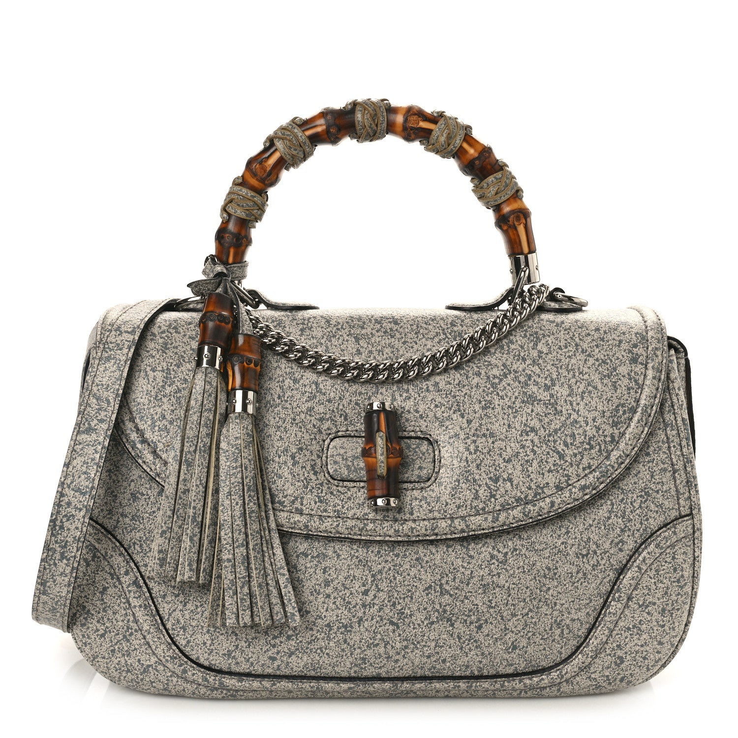 Gucci Calfskin Large New Bamboo Top Handle Bag Light Grey 1 of 10