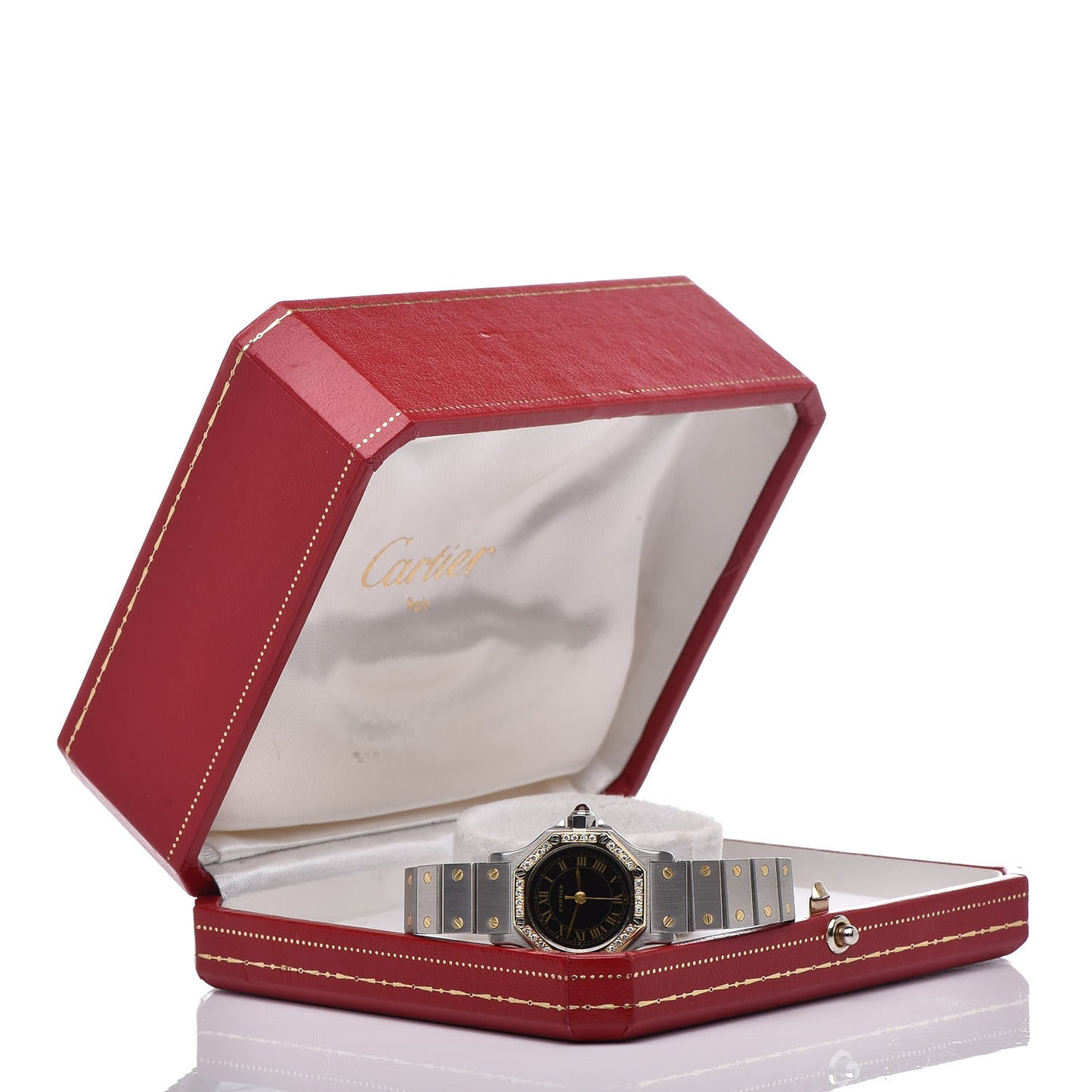Stainless Steel 18K Yellow Gold Diamond 25mm Santos Octagon Automatic Watch Black