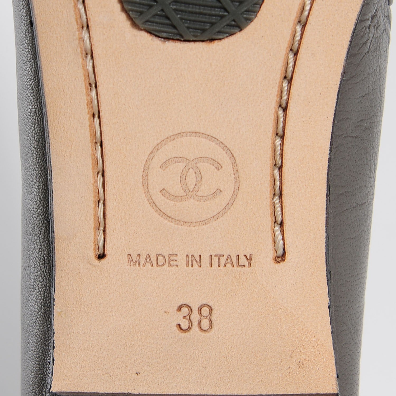 Chanel Lambskin Cap Toe CC Ballerina Flats 38 Grey 6 of 6