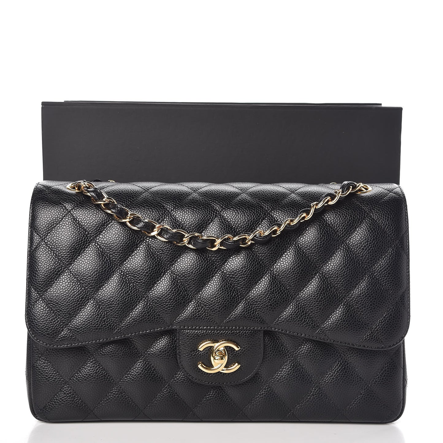 Caviar Quilted Jumbo Double Flap Black