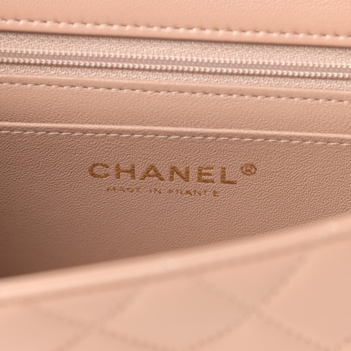 Lambskin Quilted Mini Top Handle Rectangular Flap Beige