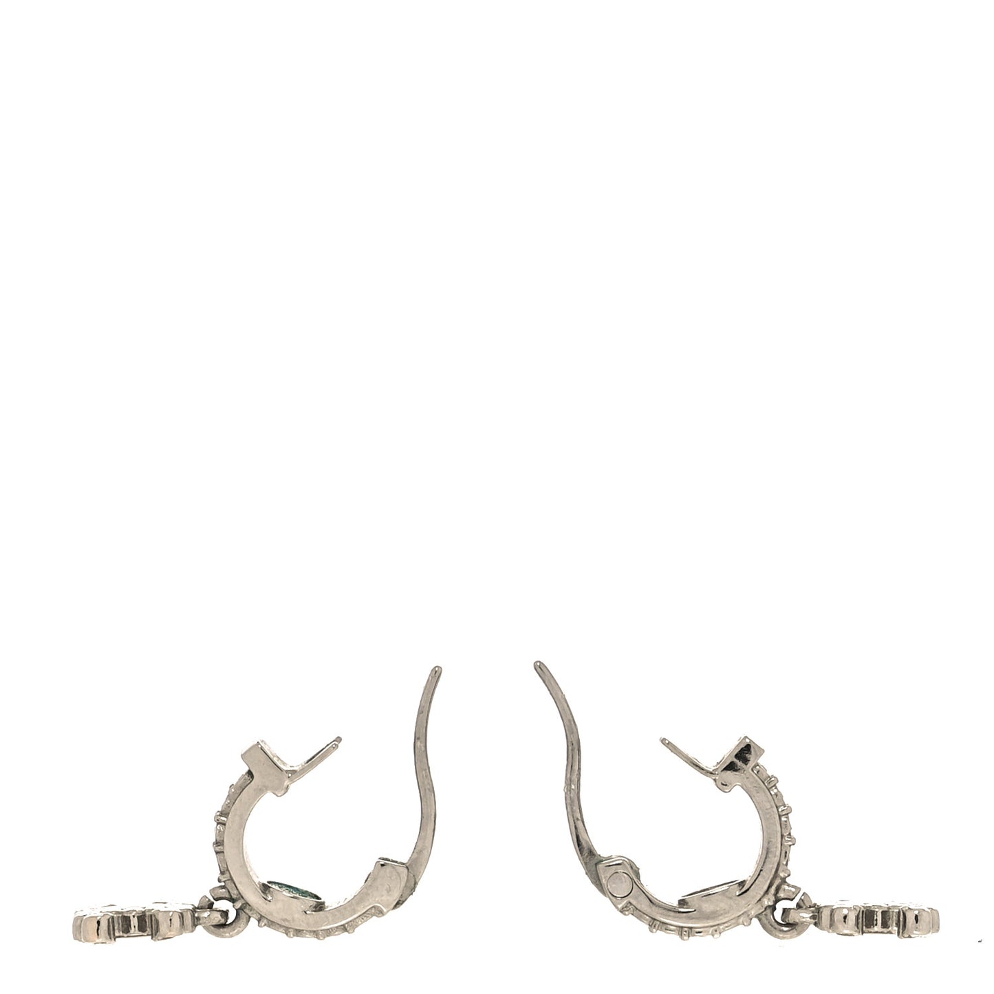 Metal Crystal CC Hoop Drop Earrings Silver