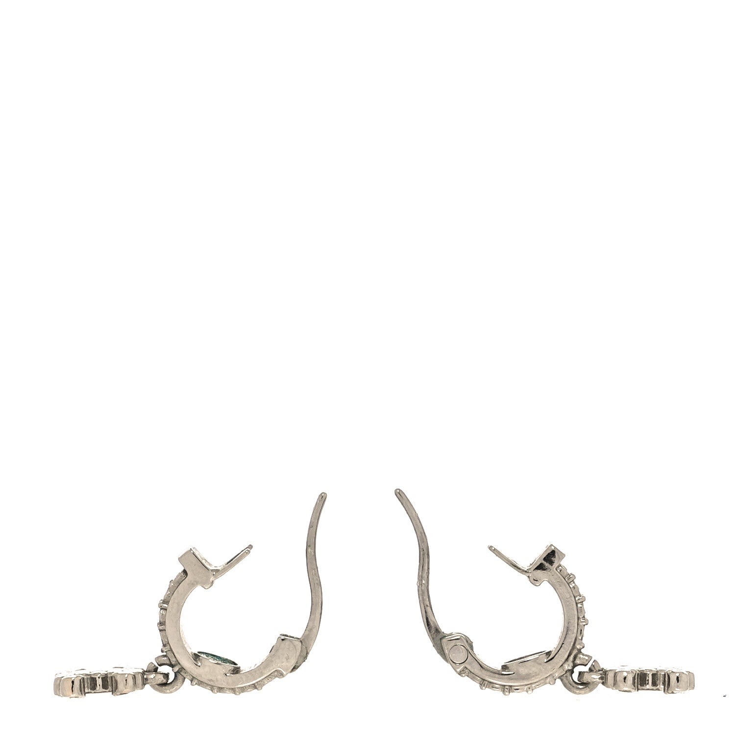 Chanel Metal Crystal CC Hoop Drop Earrings Silver 3 of 6