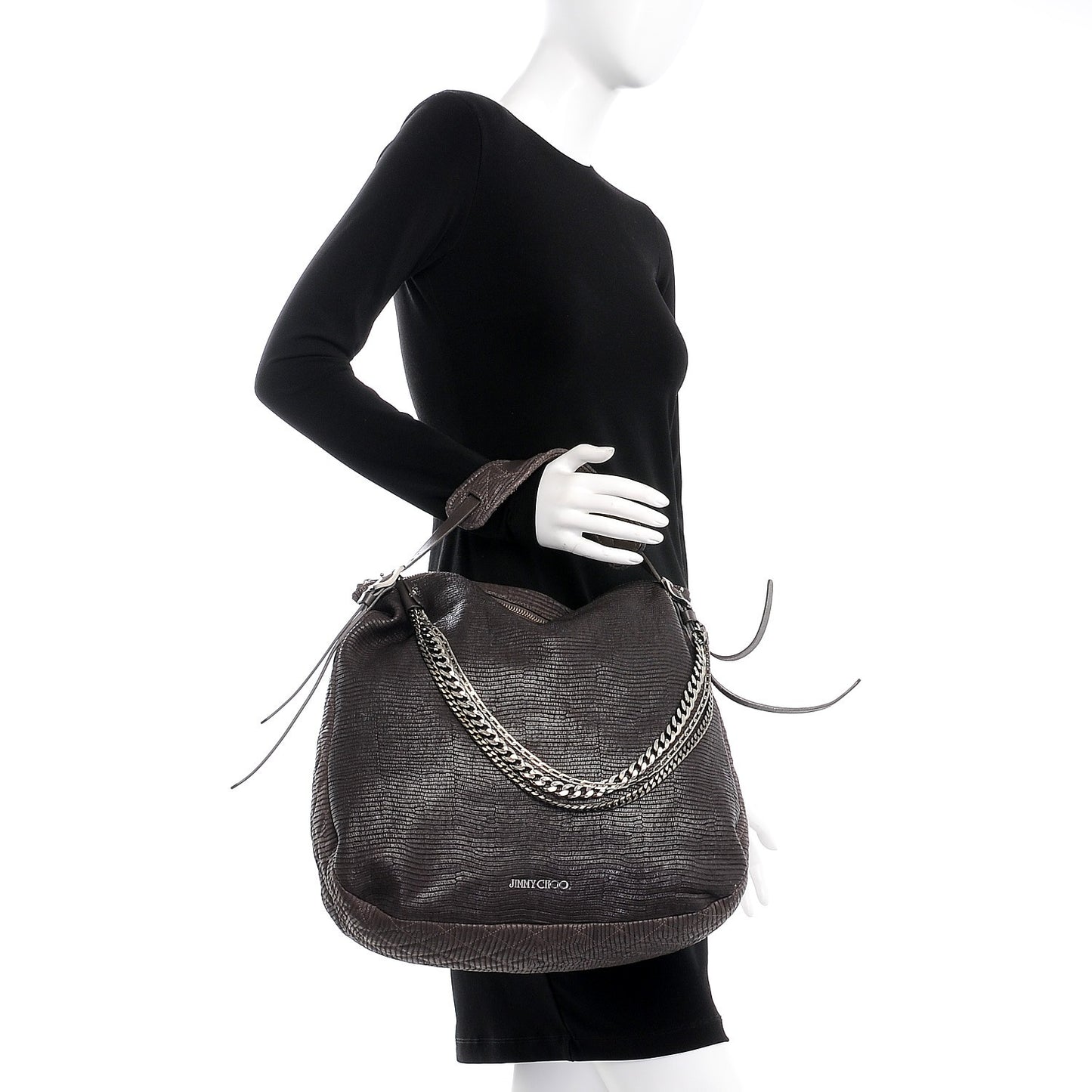 Lizard Embossed Large Boho Biker Hobo Quartz