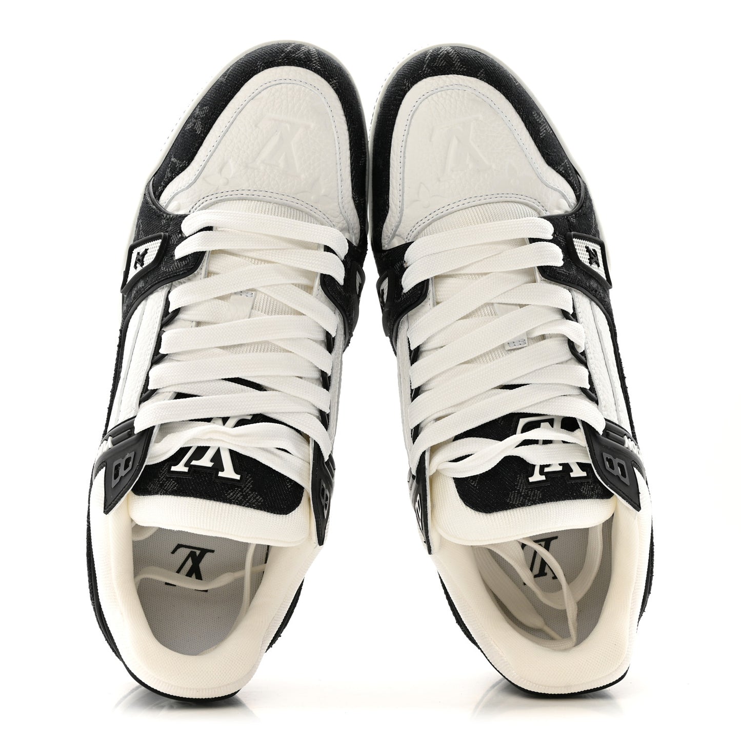 Calfskin Embossed Monogram Denim Mens LV Trainer Sneakers 8 Black