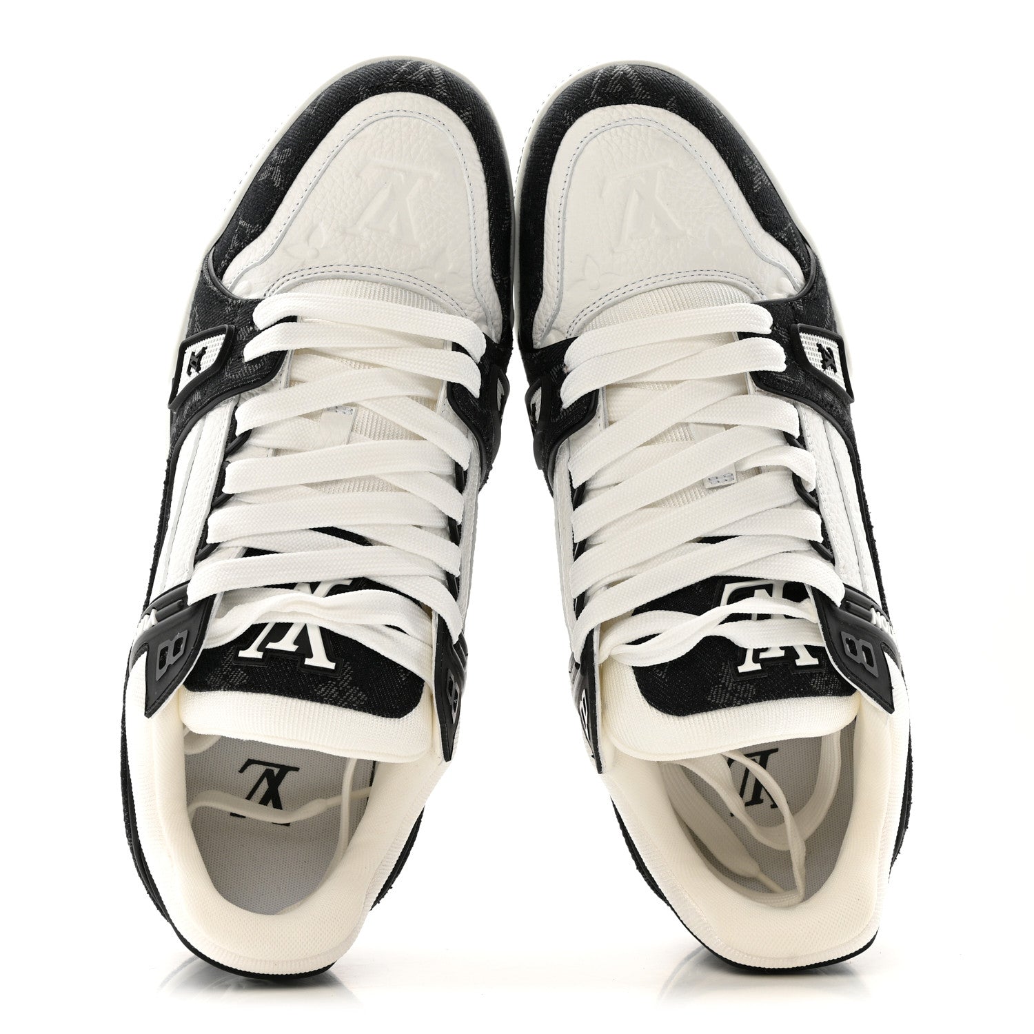 Louis Vuitton Calfskin Embossed Monogram Denim Mens LV Trainer Sneakers 8 Black 2 of 10