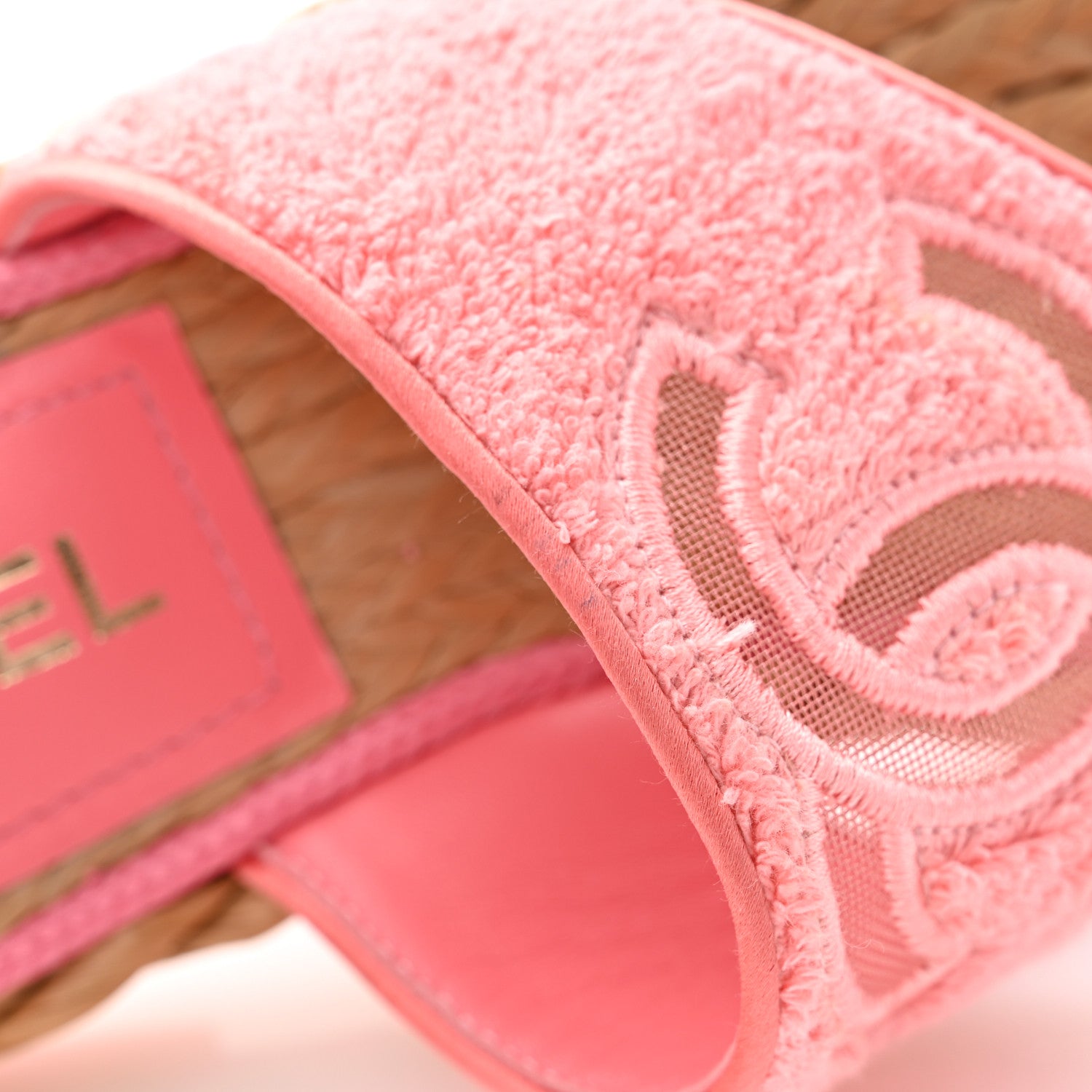 Chanel Terry Cloth Raffia CC Logo Thong Sandals 38 Pink 9 of 10