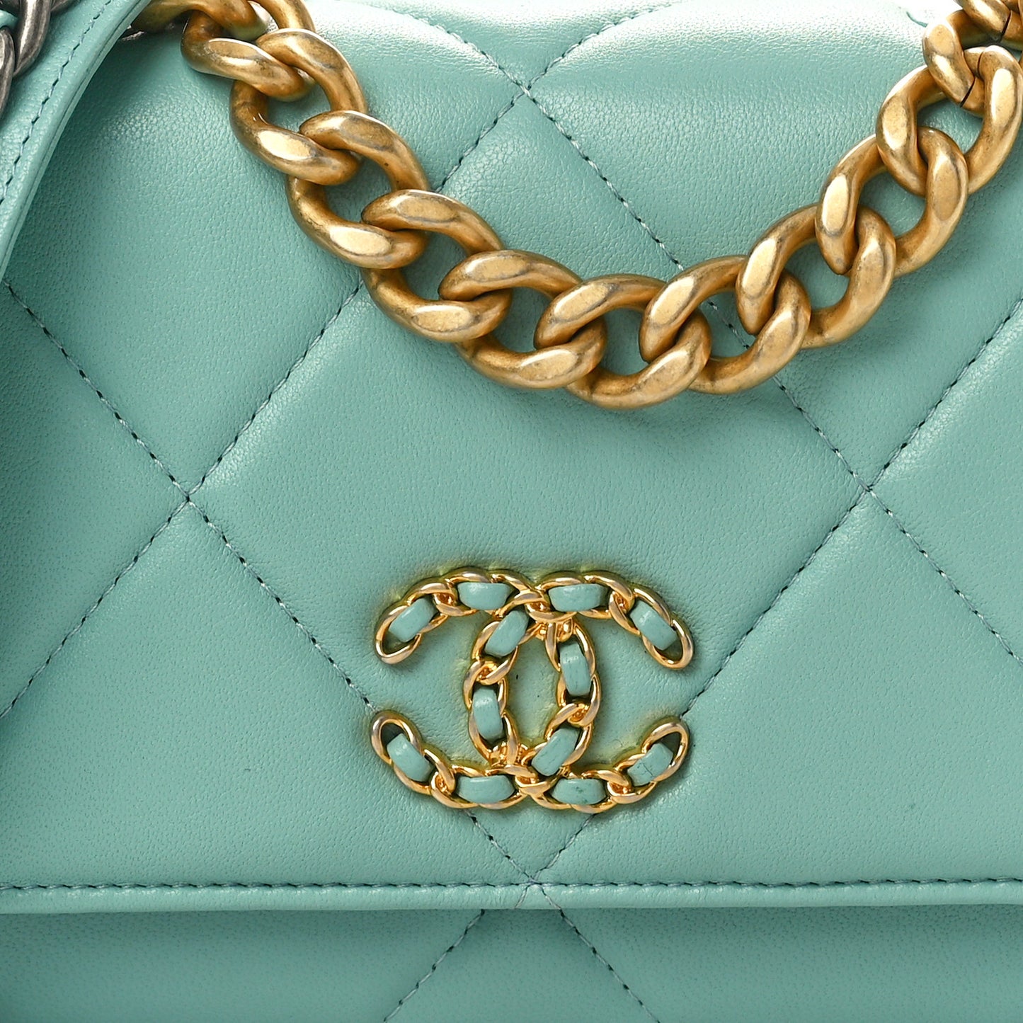 Lambskin Quilted Chanel 19 Wallet On Chain WOC Light Blue
