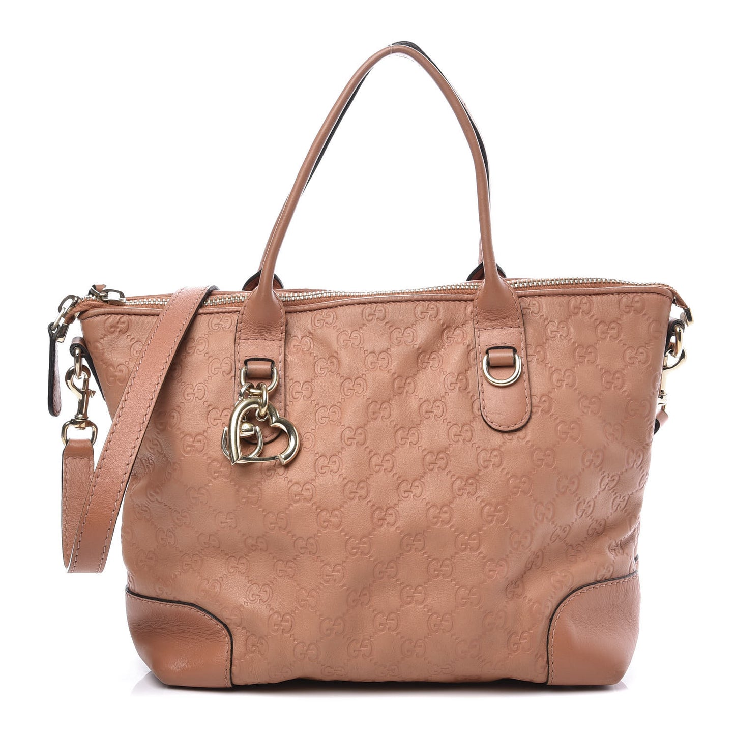 Guccissima Heart Bit Charm Top Handle Tote Winter Rose