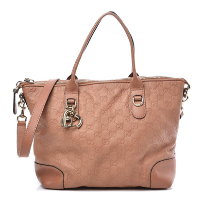 Gucci Guccissima Heart Bit Charm Top Handle Tote Winter Rose 1 of 11