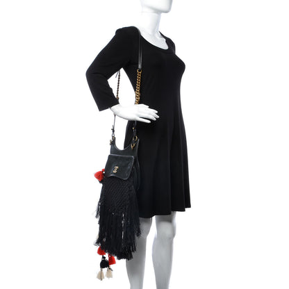 Chanel Crochet Iridescent Calfskin Quilted Fringe Messenger Black 2 of 7