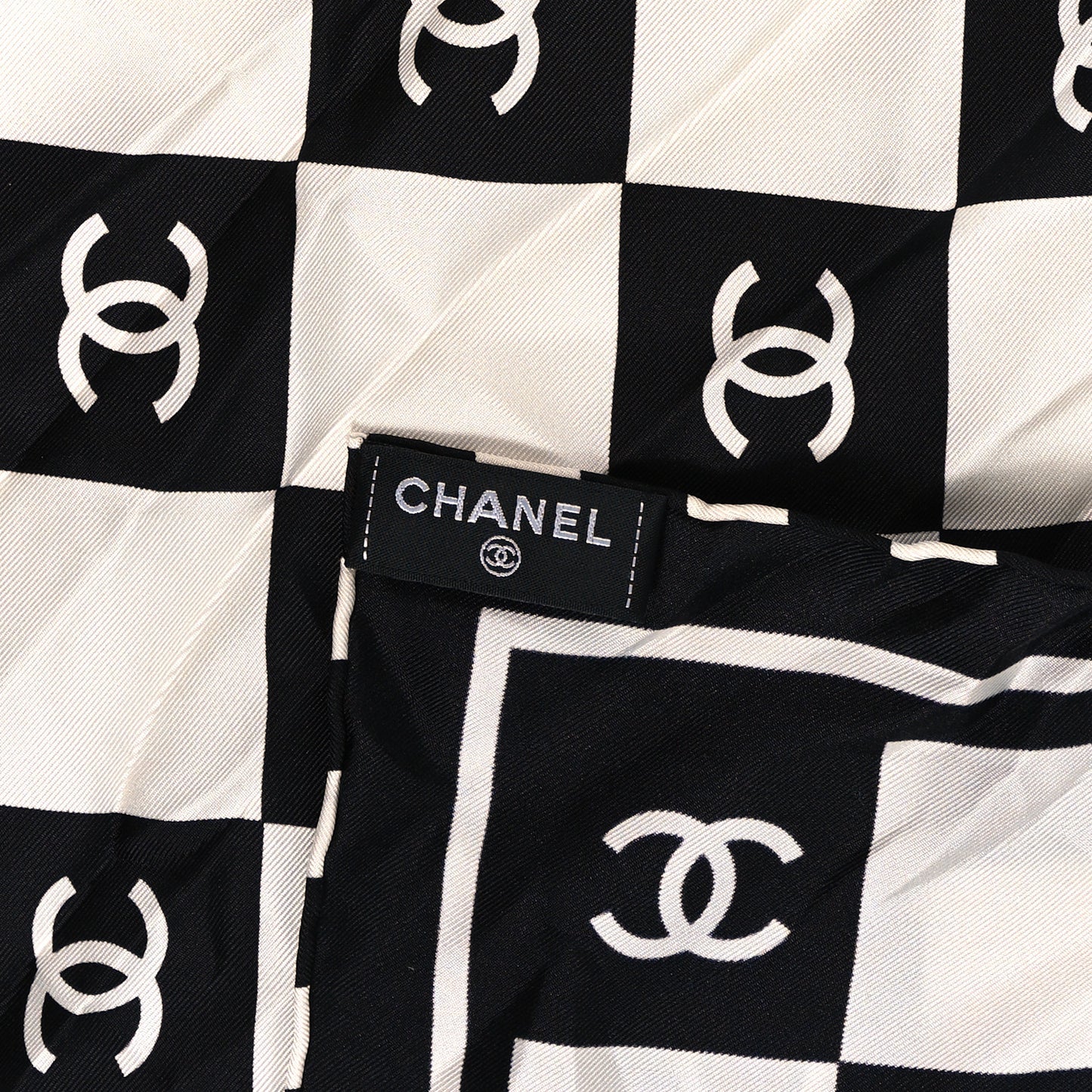 Silk CC Scarf Hair Tie Black White