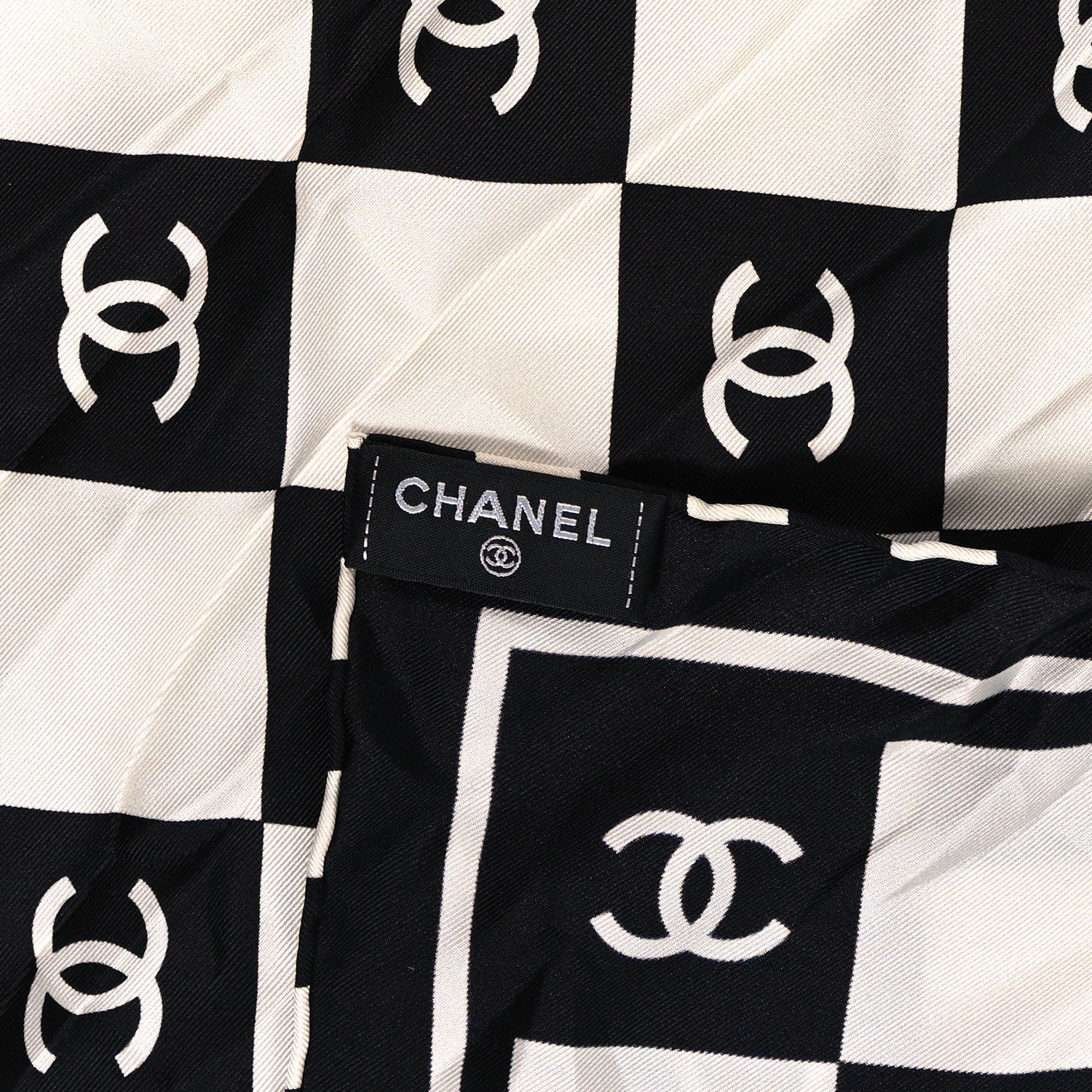 Chanel Silk CC Scarf Hair Tie Black White 3 of 4