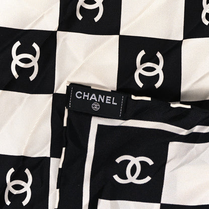 Chanel Silk CC Scarf Hair Tie Black White 3 of 4