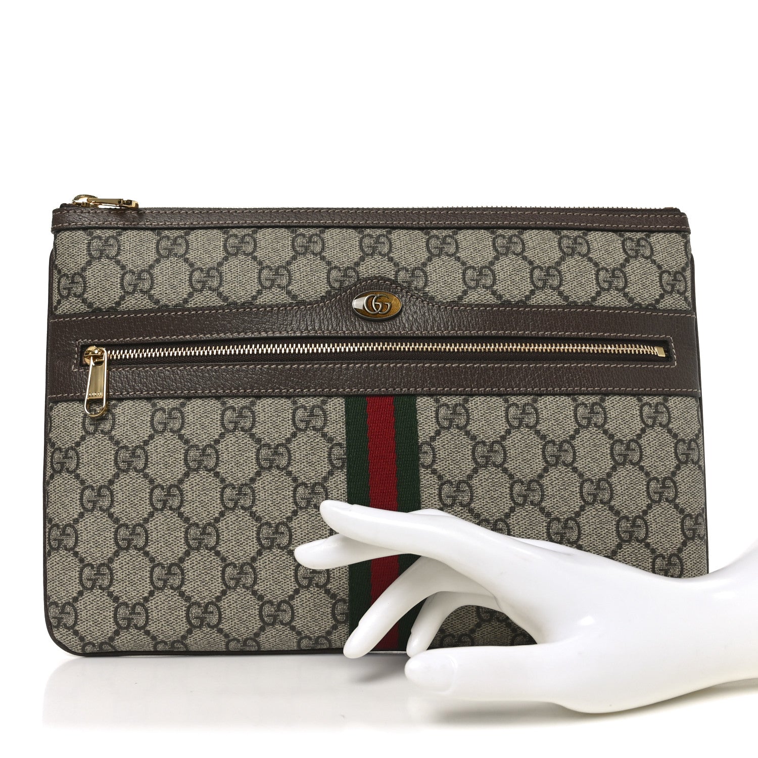 Gucci GG Supreme Monogram Large Ophidia Pouch Clutch Brown 2 of 10