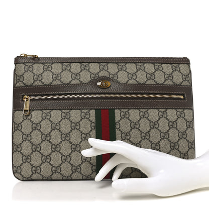 Gucci GG Supreme Monogram Large Ophidia Pouch Clutch Brown 2 of 10