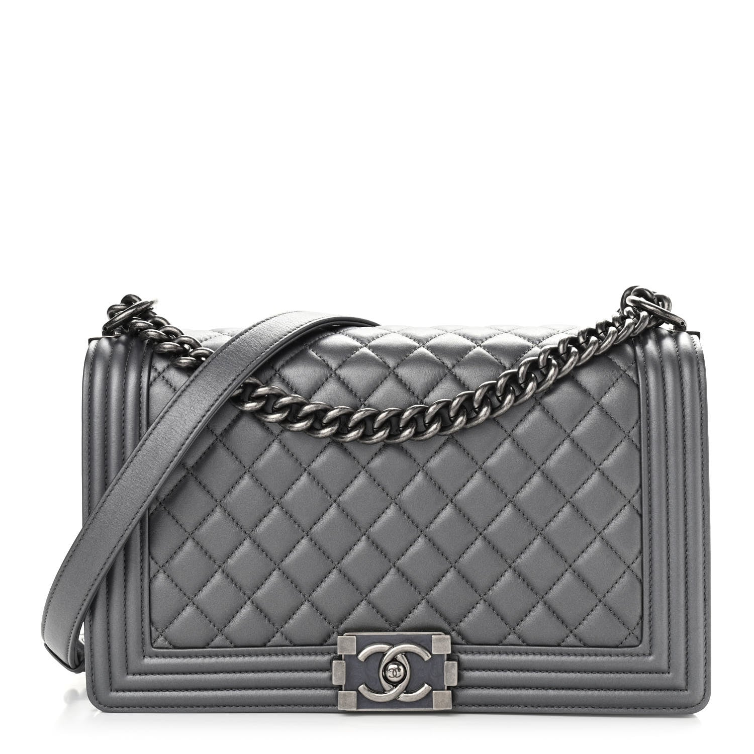Chanel Metallic Lambskin Quilted New Medium Boy Flap Dark Silver 1 of 10
