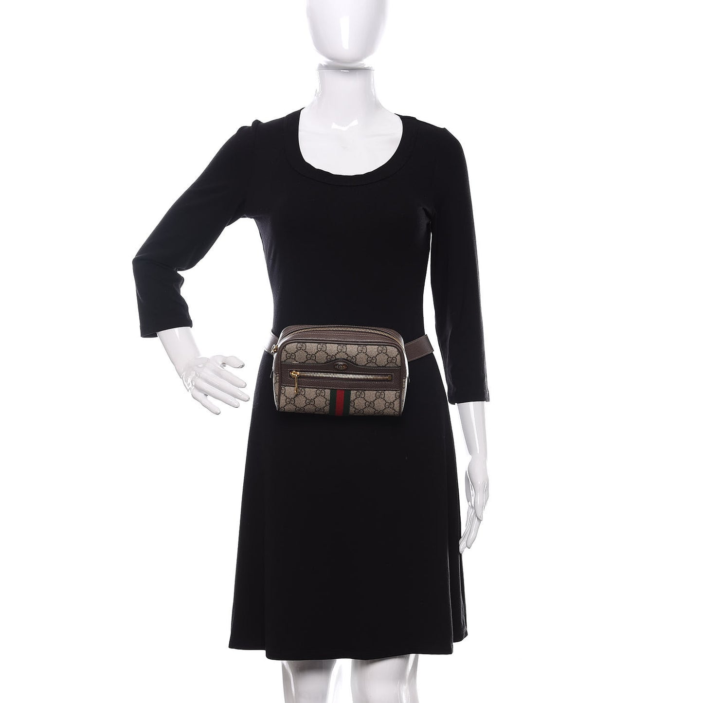 GG Supreme Monogram Web Small Ophidia Belt Bag 85 34 Dark Brown